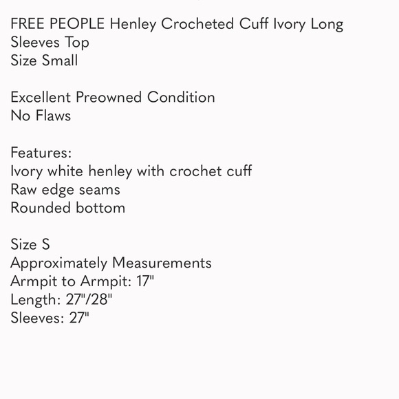 FREE PEOPLE Retro Henley Thermal Crocheted Cuff Ivory. - Picture 8 of 9